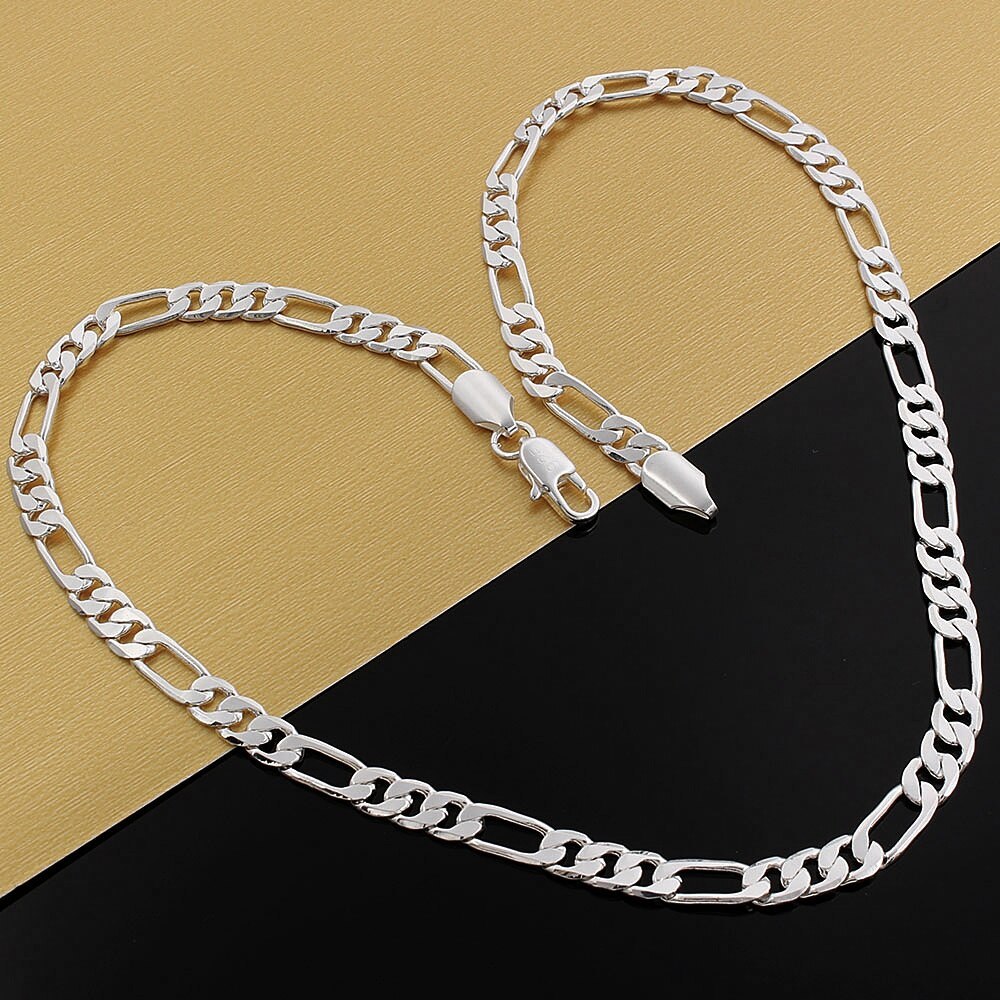 Hot sale 925 Stamp Silver color Necklace for woman men's Jewelry classic 6MM chain 20 inches fashion fine Christmas gifts party