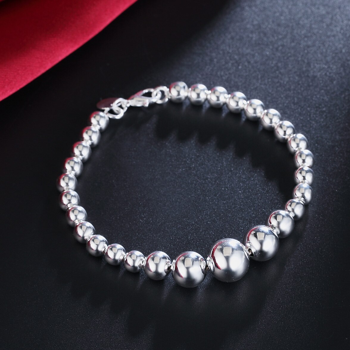 Hot sale fashion 925 Stamp Silver color Bracelet for man woman classic bead chain Wedding party Gifts Street all-match jewelry