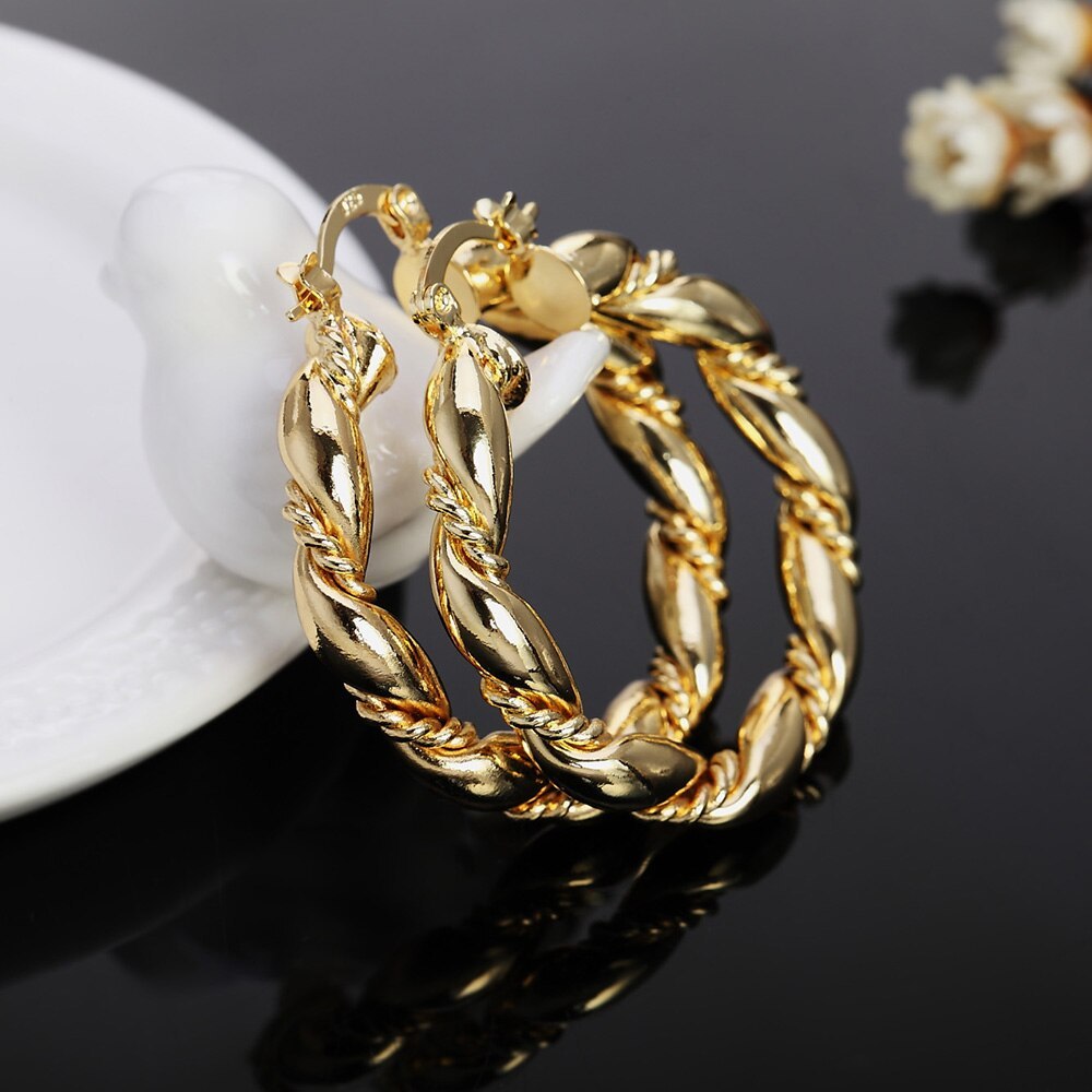 925 Stamp Silver color Rope Round 4cm earrings for women high quality 18K gold plated earrings Fashion Jewelry Wedding party
