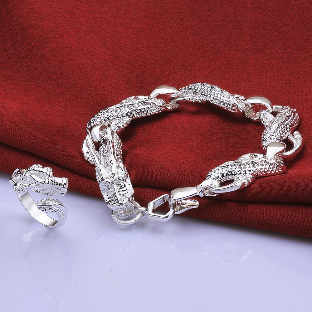 Factory direct 925 Stamp Silver color Fine classic Dragon bracelets rings Jewelry sets for Men's Fashion Party wedding gift
