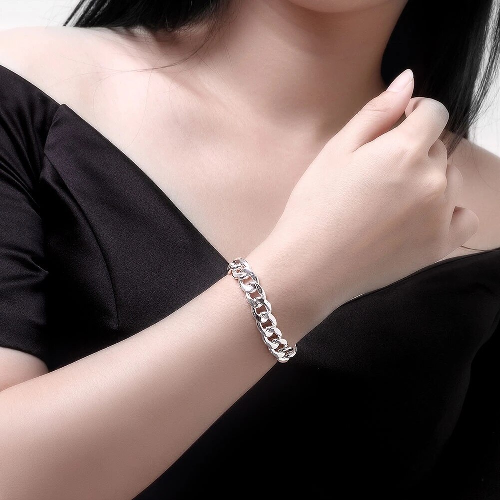 Charm 925 Stamp Silver color Bracelets for man 10MM Domineering geometry chain Wedding party Christmas Gifts fashion Jewelry
