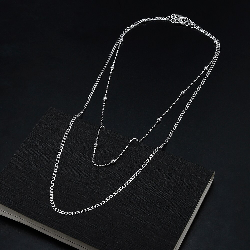 Original wild 2pcs 925 Stamp Silver color Flat beads chain necklace set jewelry for Men Women fashion party wedding Holiday gift