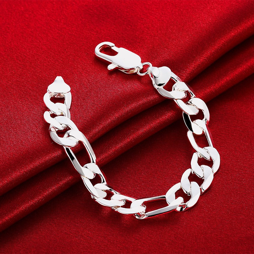 Hot sale fashion 925 Stamp Silver color Bracelet for man woman classic 12MM geometry chain Wedding party Gifts Street jewelry
