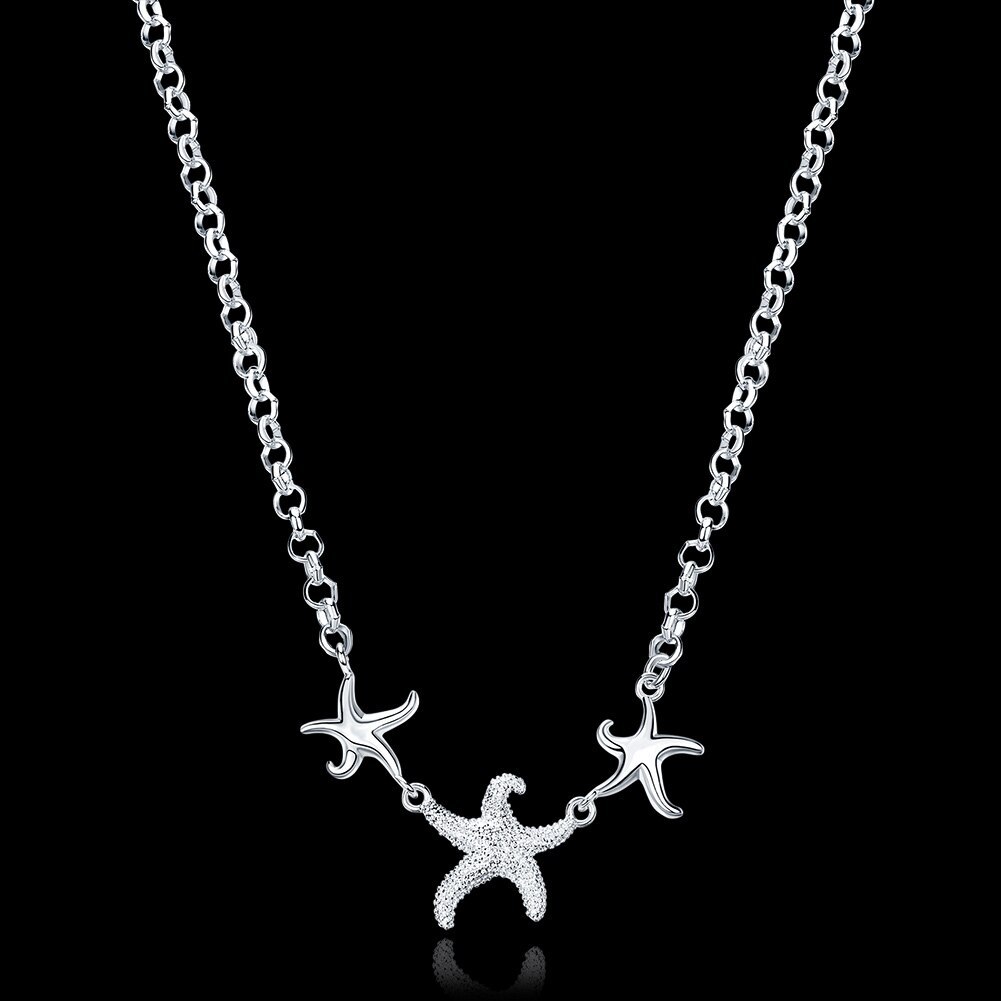 New hot 925 Stamp Silver color Beautiful three starfish Pendant Necklace For Women 18 inch Fashion Jewelry Gift wedding