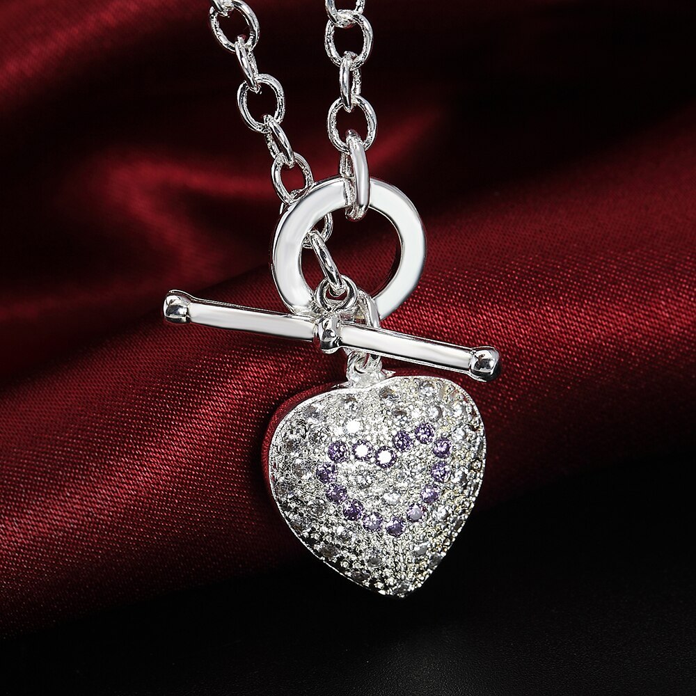 Hot 925 Stamp Silver color Jewelry sets fine heart crystal pendant necklace bracelets earrings for women Fashion Party wedding
