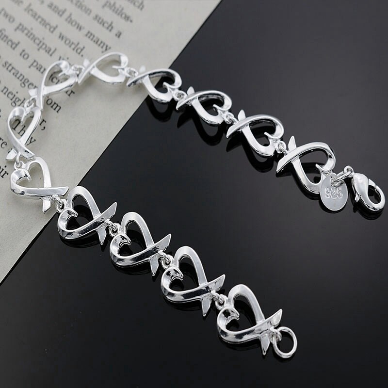 Special offer fashion 925 Stamp Silver color Bracelet for woman heart kelp chain jewelry Wedding party Christmas gifts