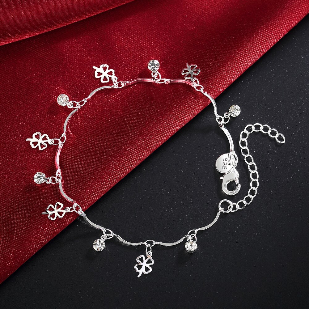 Factory direct Charm 925 Stamp Silver color leaf clover zircon Chain Bracelet for Women Fashion Wedding Party Gift fine Jewelry