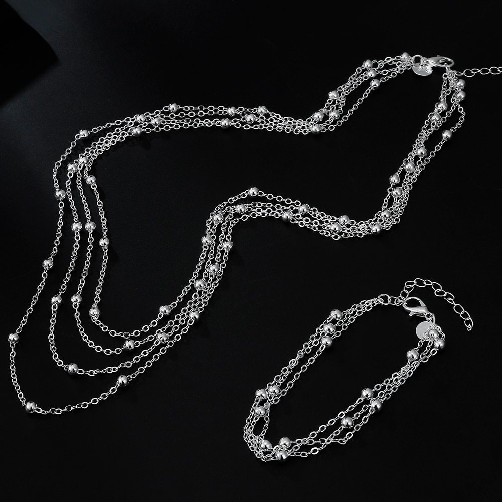 Hot 925 Stamp Silver color jewlery sets Tassel beads Bracelet necklaces for women fashion designer party wedding accessories