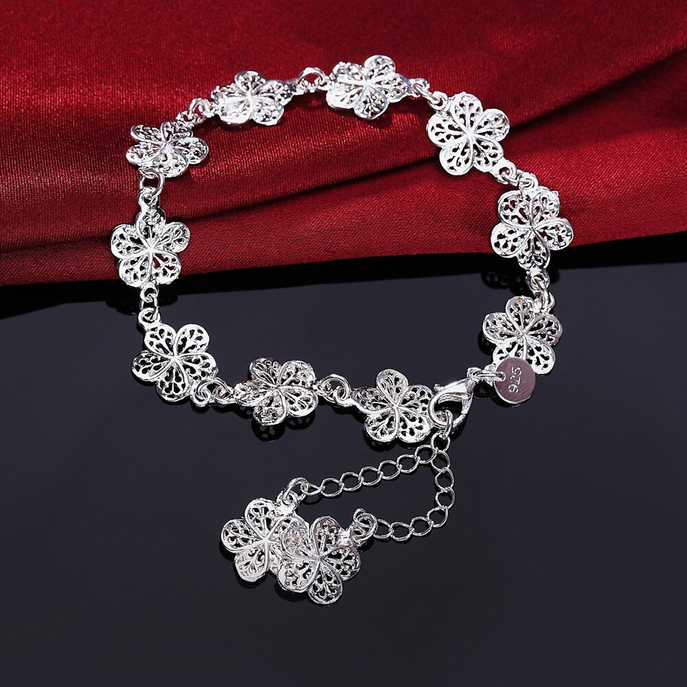 Special offer fashion 925 Stamp Silver color Bracelet for woman elegant flower chain fine luxury jewelry Wedding party lady gift