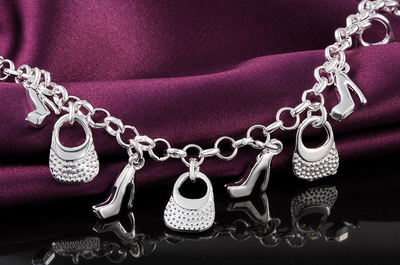 Hot charm 925 Stamp Silver color Bracelet for woman man Shoes and bags chain wild Wedding party Christmas Gifts fashion Jewelry