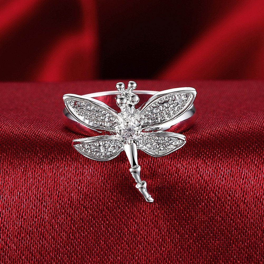 925 Stamp Silver color Zircon Dragonfly Rings For Women Fashion Wedding Engagement Party holiday gift Charm high quality Jewelry