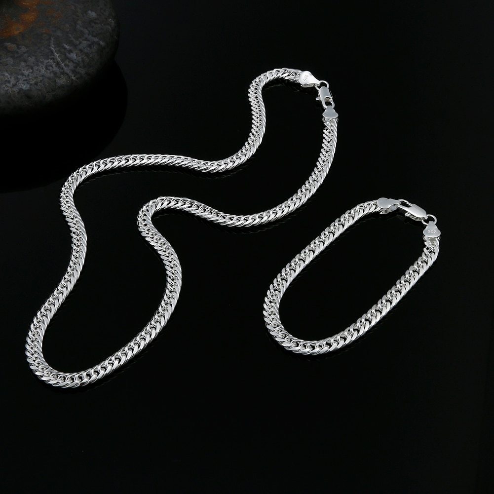 Fashion original 6MM geometric chain man 925 Stamp Silver color bracelet neckalces for women luxury Party wedding jewelry sets