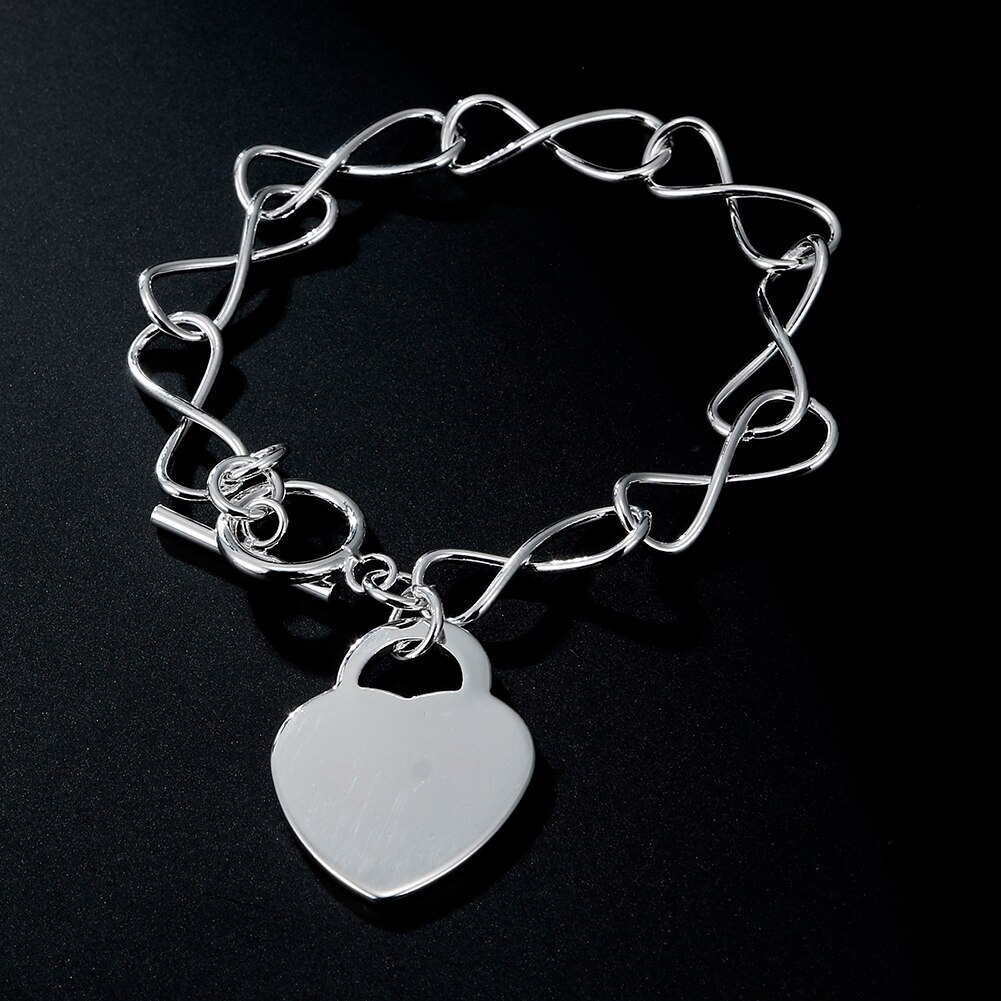 Hot Pretty 925 Stamp Silver color Romantic heart card Pendant Bracelets for women classic party Wedding designer Jewelry gifts