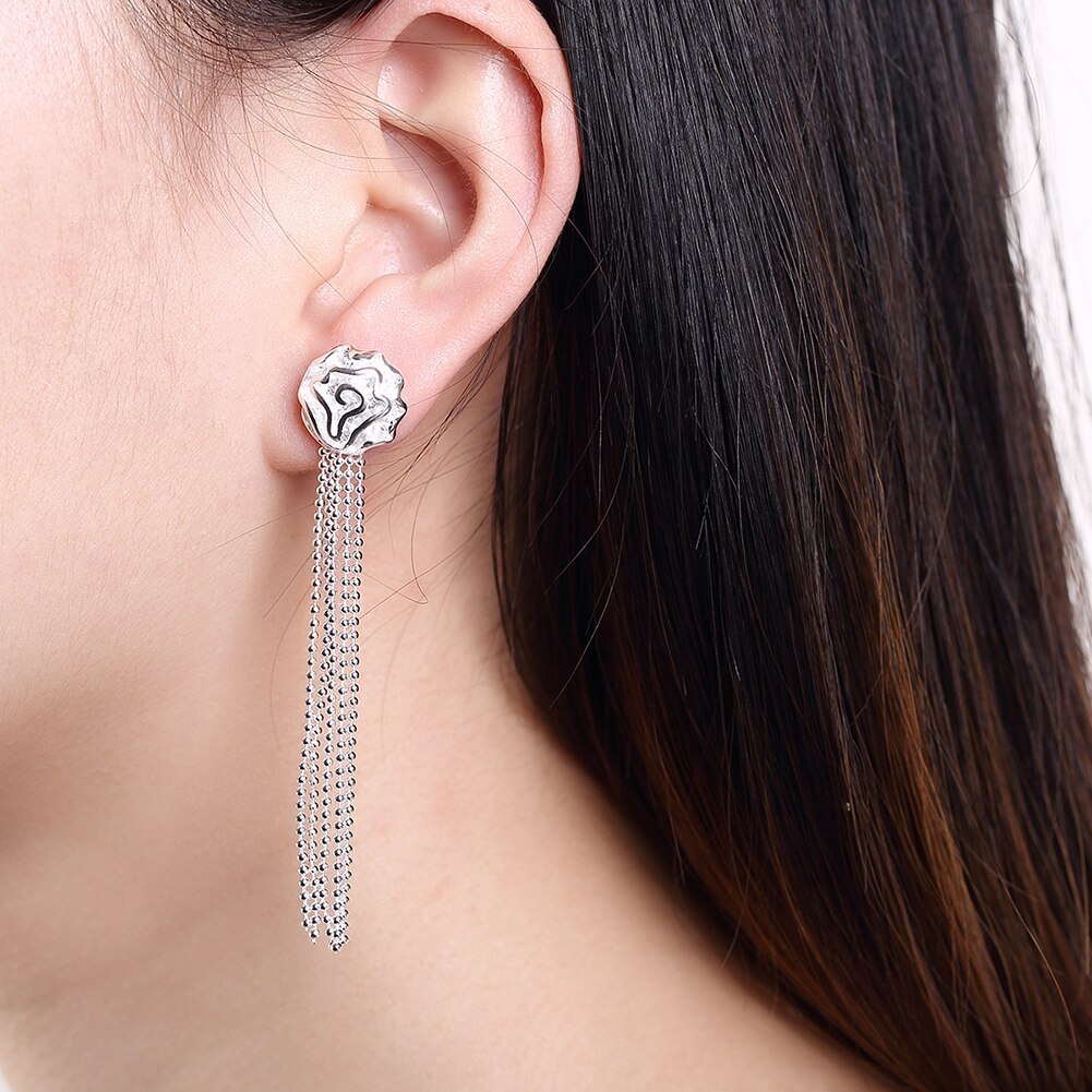 Charm Rose flower 925 Stamp Silver color necklace bracelet earrings Jewelry set for women elegant gril Party wedding gift