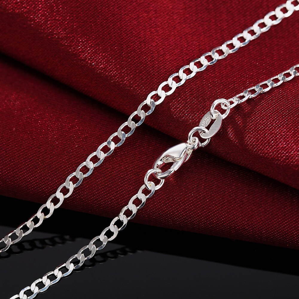 Factory direct 925 Stamp Silver Necklace 16/18/20/22/24/26/28/30 Inches Classic 2MM Flat Sideways chain for Women Men Jewelry