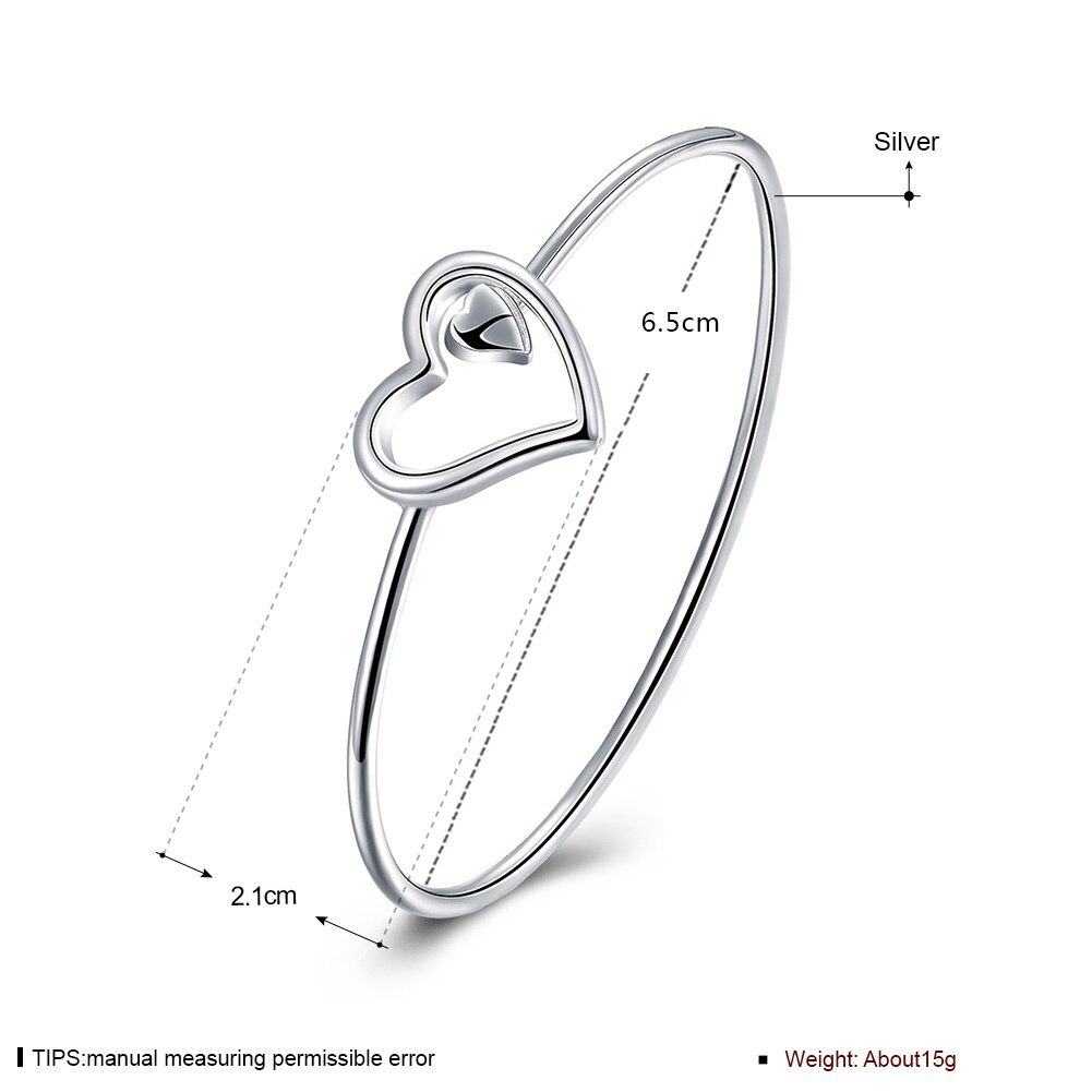 Hot fine 925 Stamp Silver color Romantic heart Bangles bracelets for women Couple gifts fashion party wedding engagement jewelry