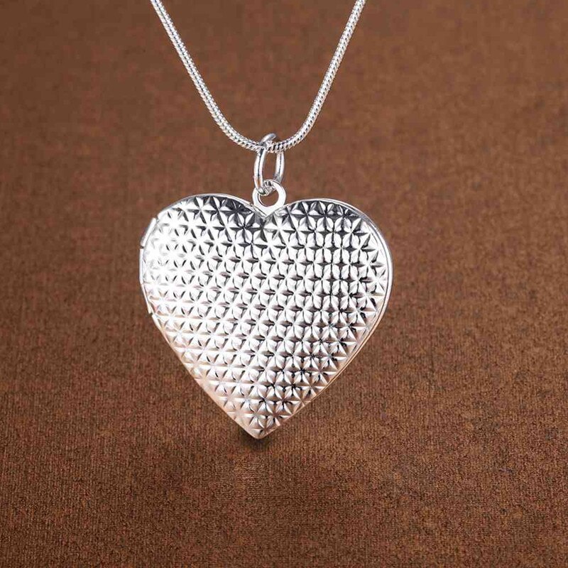 Charm 925 Stamp Silver Necklace 18 inches Heart photo frame Pendant For Women lady Fashion party Jewelry Valentine's Day Gift