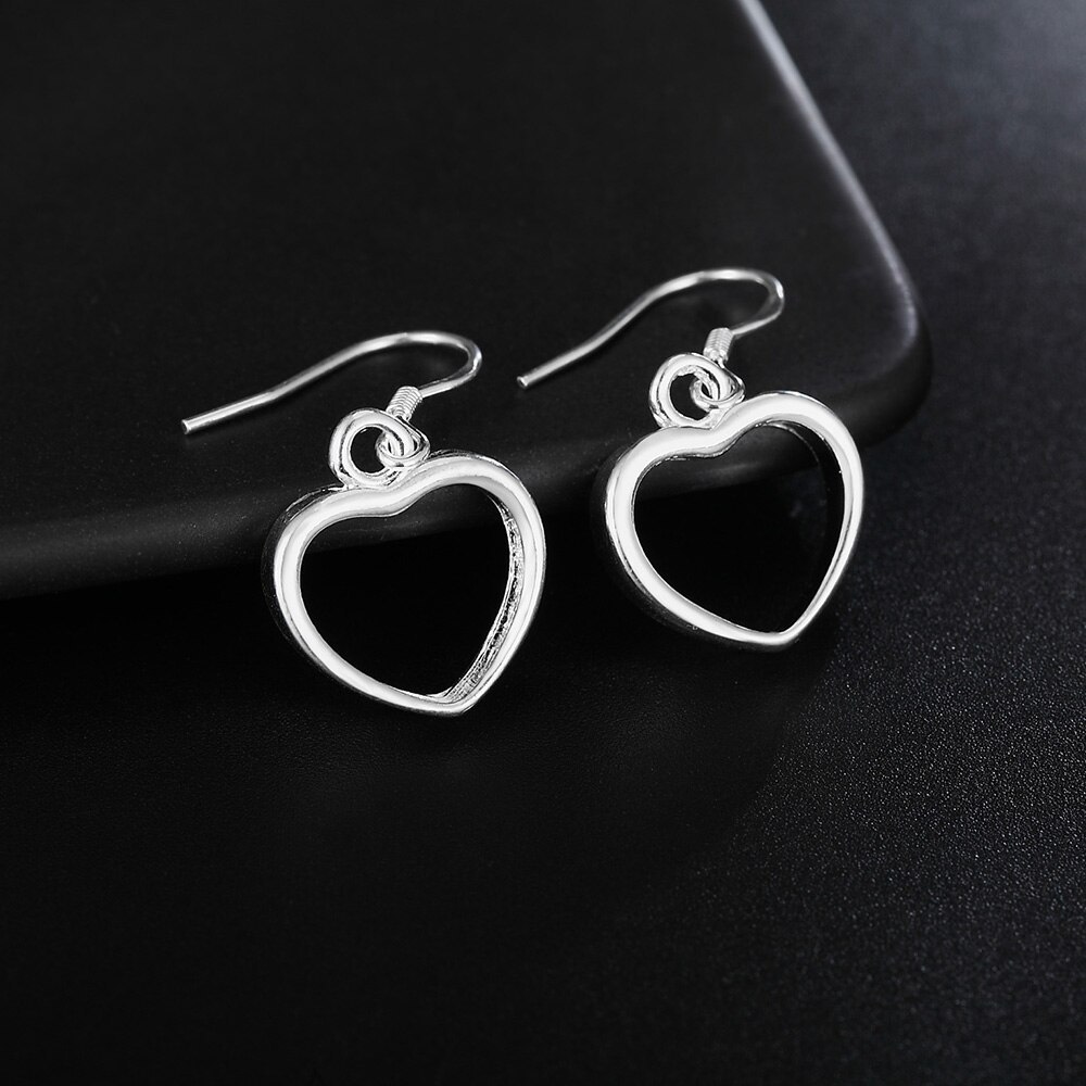 Exquisite 925 Stamp Silver color  Hollow Heart Earring for Women Fashion Girl student Birthday Gift Charm Jewelry