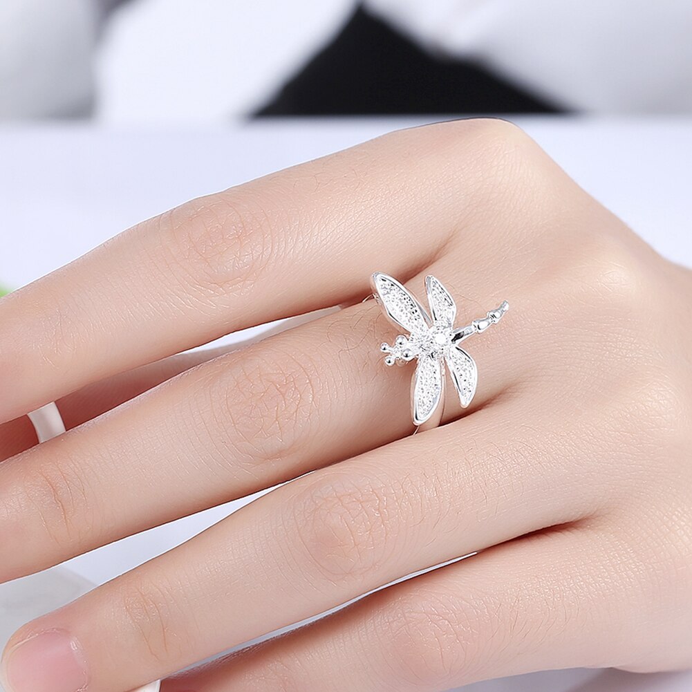 Fashion Party Gifts Charm 925 Stamp Silver color Crystal dragonfly pendant necklace earring bracelet rings Jewelry set for women
