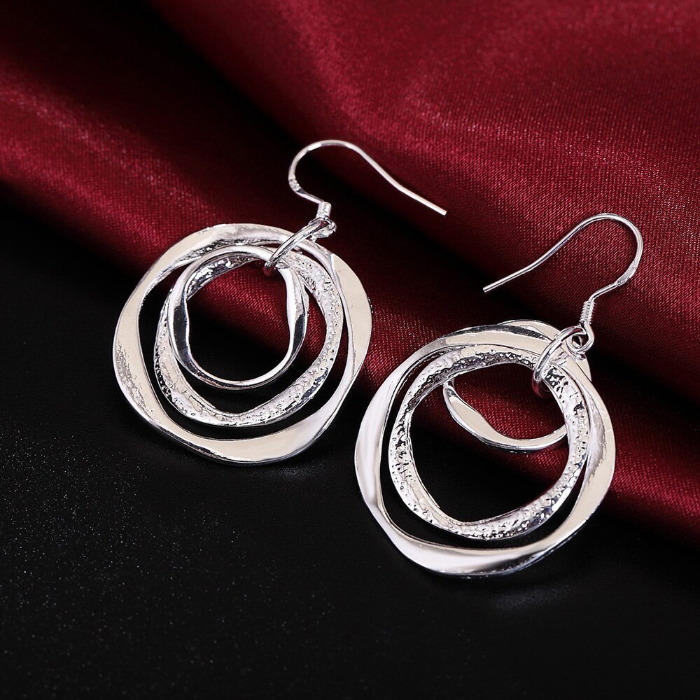 Factory direct 925 Stamp Silver color Earrings for Women party Jewelry personality Three circle Earrings fashion Holiday gift