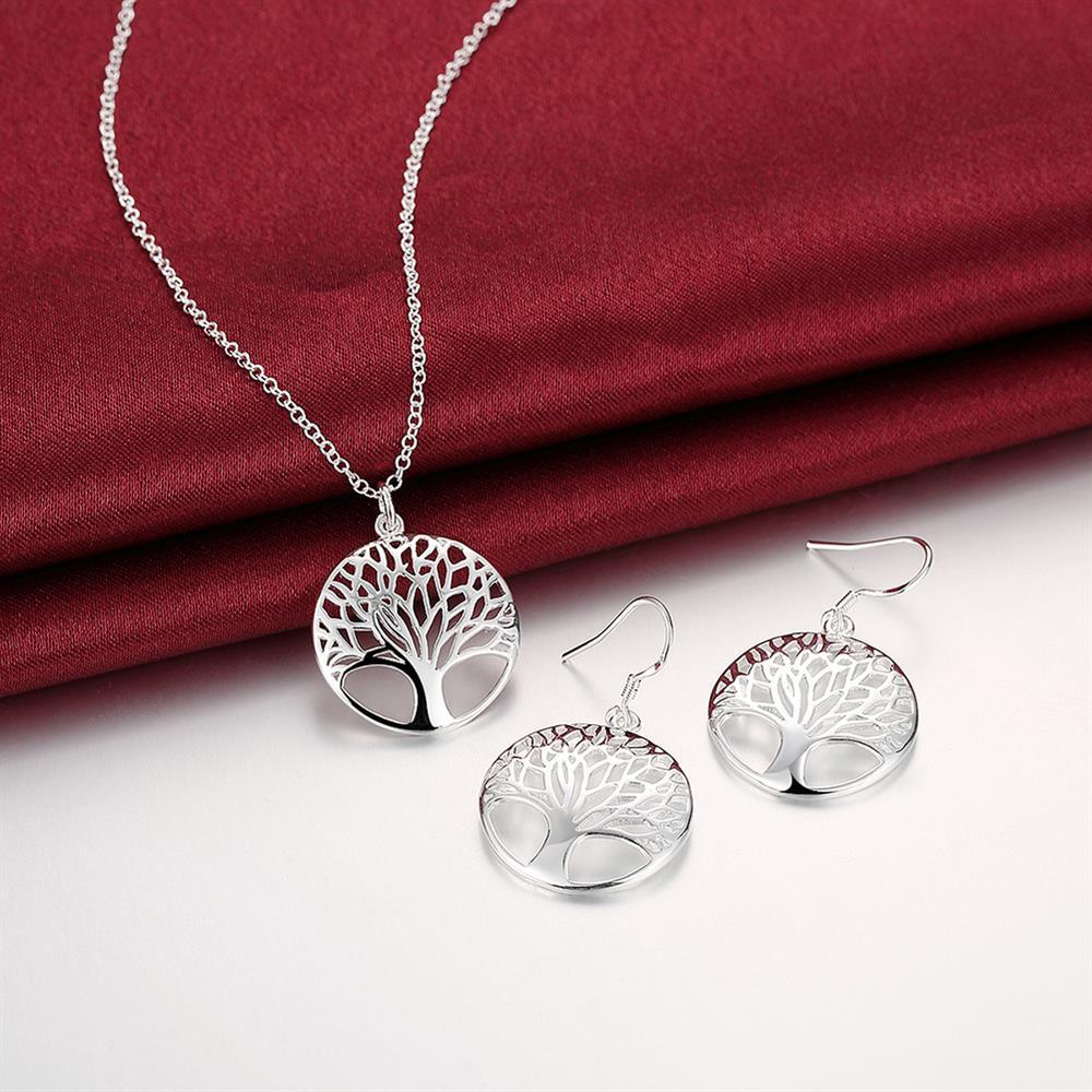 Hot new 925 Stamp Silver color Fine Retro Round leaves Pendant necklace earrings for woman Jewelry sets Fashion Party wedding