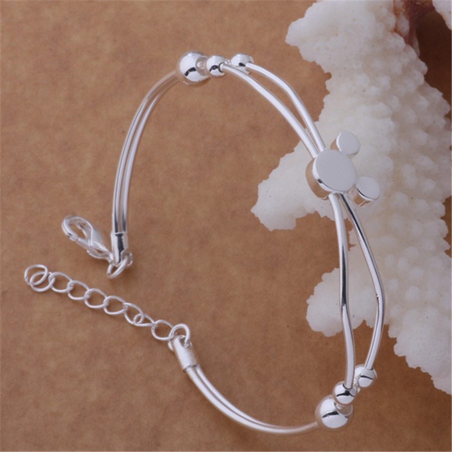 Hot new 925 Stamped Silver color Bracelets for Women fine Small Mickey bangle adjustable Jewelry Fashion wedding Party Gift