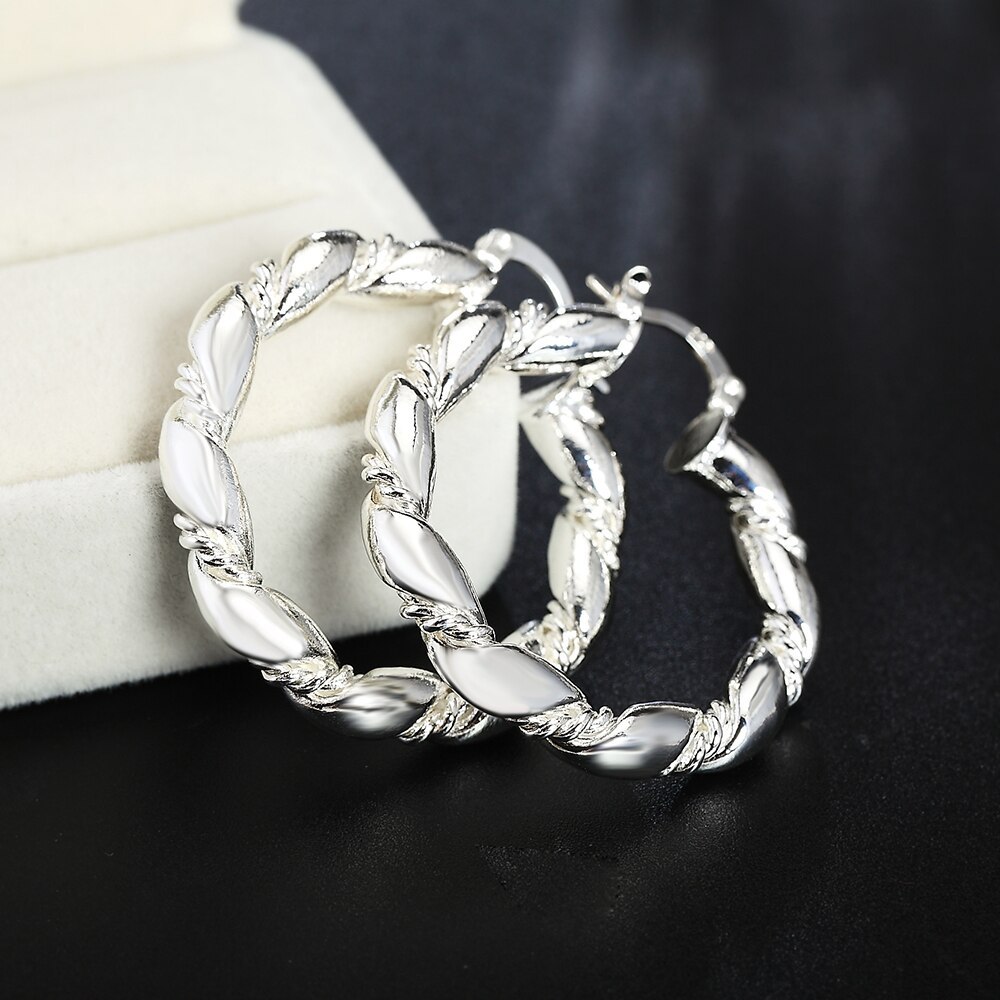 Special offer 925 Stamp Silver color Earrings for Woman fashion Jewelry 18K gold hoop earrings elegant Retro weave circle Gifts