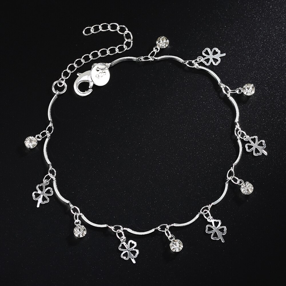 Factory direct Charm 925 Stamp Silver color leaf clover zircon Chain Bracelet for Women Fashion Wedding Party Gift fine Jewelry
