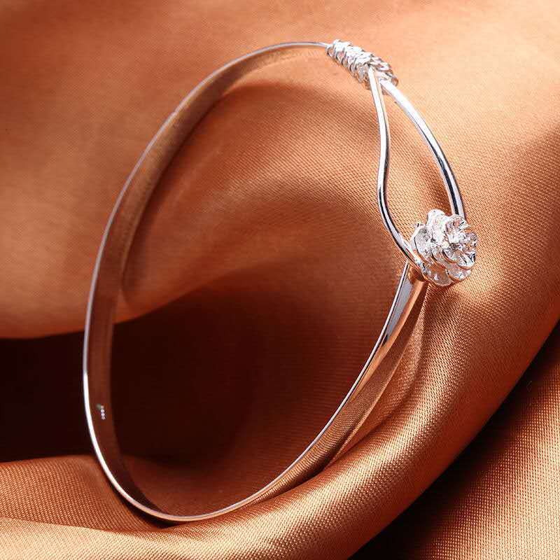 Christmas gifts hot new 925 Stamp Silver color fine elegant flower bangle for Women adjustable Jewelry Fashion Party wedding