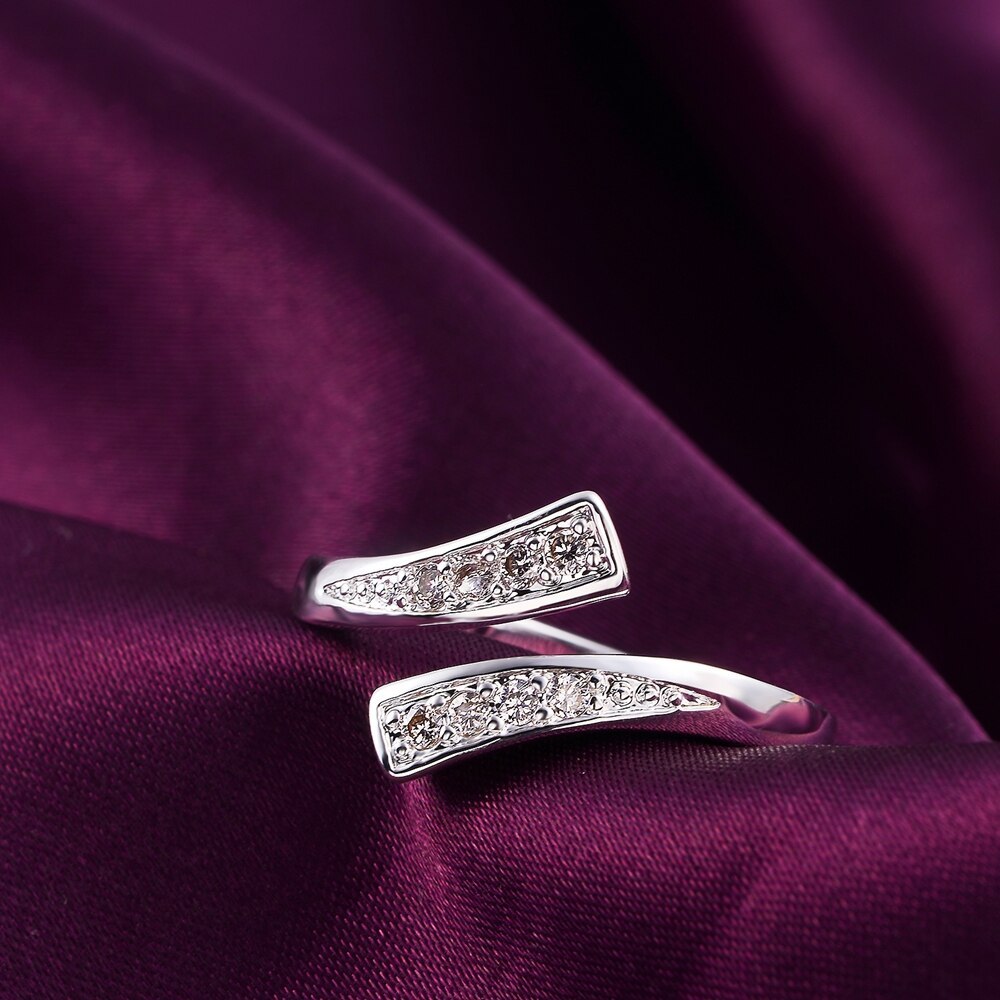 New 925 Stamp Silver color Rings For women crystal adjustable size Fashion party Gift engagement wedding luxury Jewelry