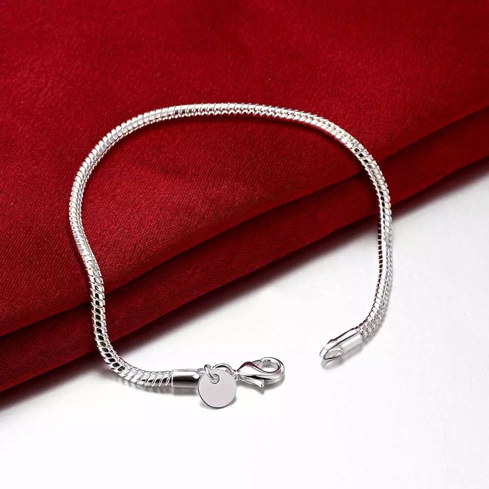Hot classic 3MM Snake bone chain 925 Stamp Silver color bracelets neckalce Jewelry sets for women man Fashion Party wedding Gift