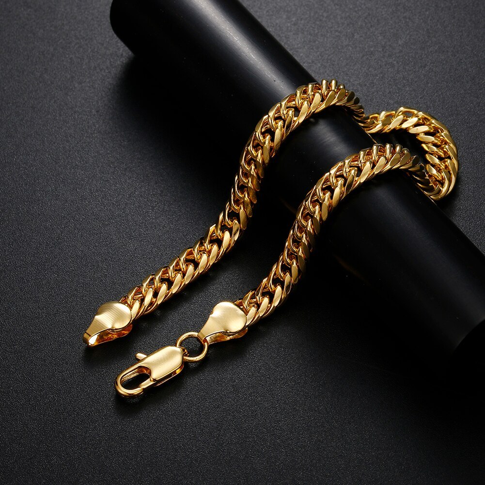 New 6MM Geometry Chain 18K Gold Plated 925 Stamp Silver color Bracelets for Women Men Fashion Wedding Christmas Gifts Jewelry