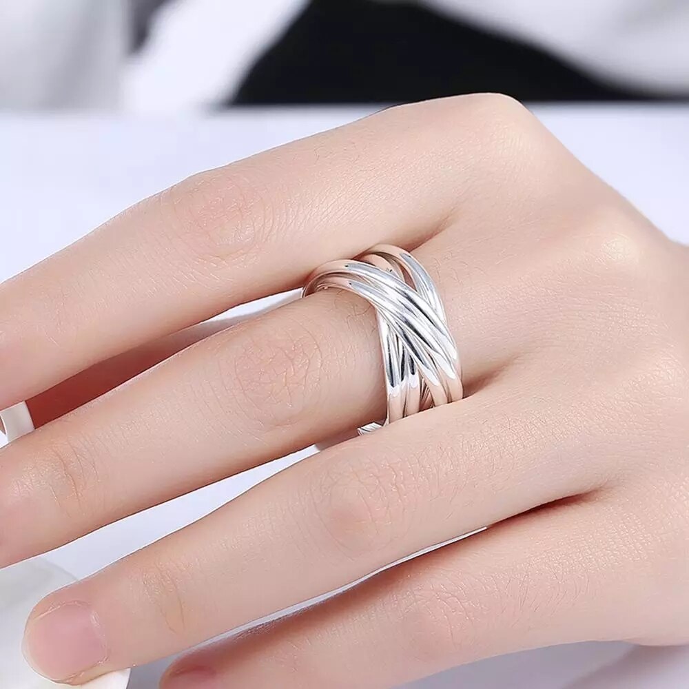 Charm 925 Stamp Silver color Nine Circles Rings For Women Fashion Folk-Custom Wedding Engagement Party Gifts lady fine Jewelry