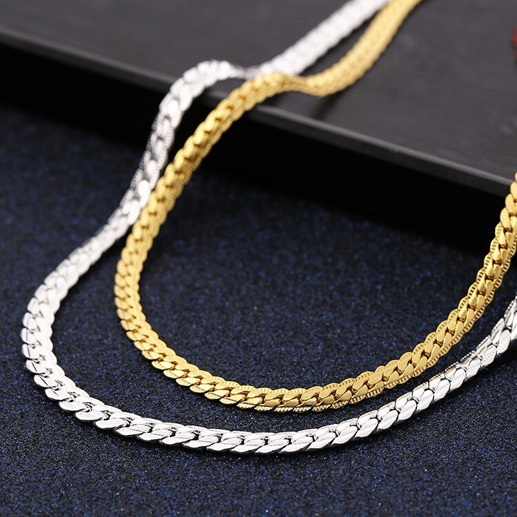 Hot sale 925 Stamp Silver color 18K gold 6MM chain bracelets neckalce for women fashion Party wedding designer jewelry sets gift