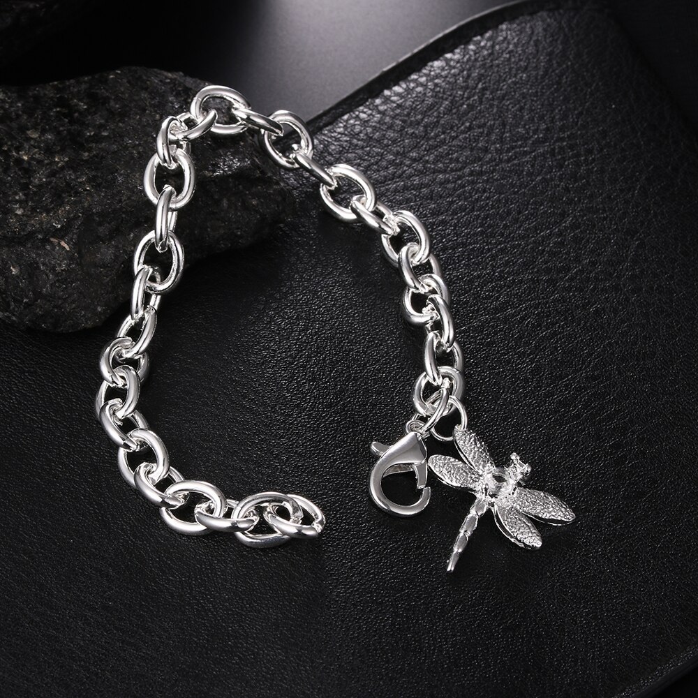 Factory direct fashion 925 Stamp Silver color Bracelet for woman Zircon dragonfly pendant chain jewelry Wedding party lady gifts