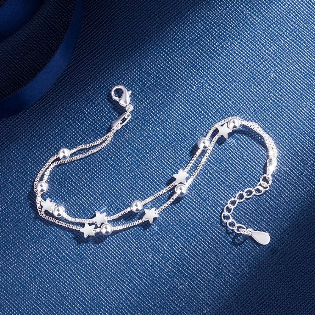 New 925 Stamp Silver color fine stars Bracelets for women fashion Original designer party Wedding accessories Jewelry gifts