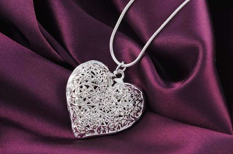 Fine 925 Stamp Silver color Leaf pattern Pendant Necklace For Women 18 inches Christmas gifts lady party wedding fashion Jewelry