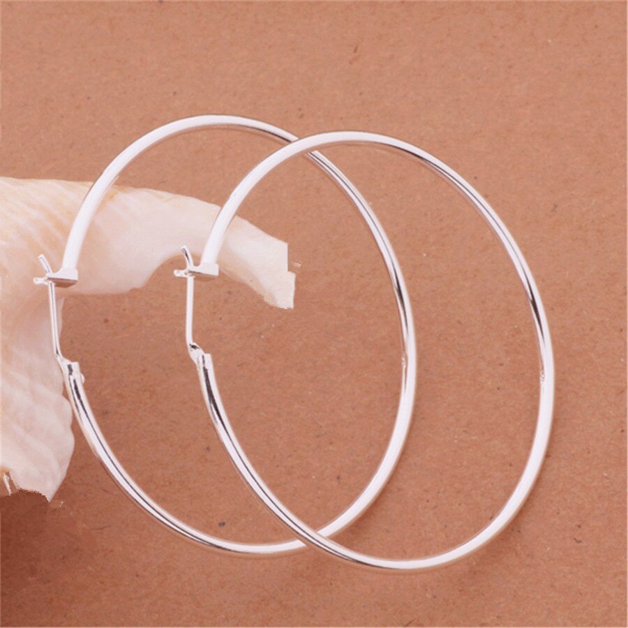 High Quality Solid 925 Stamp Silver color Earrings for Women Party Jewelry 5CM Big Circle Earrings Fashion lady Christmas Gifts