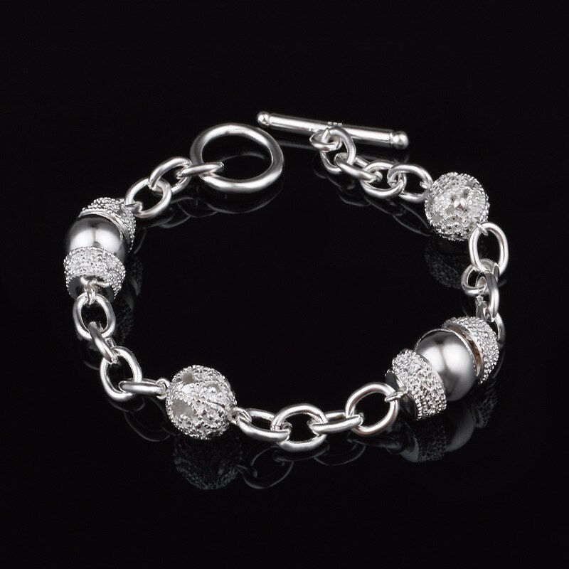 New hot 925 Stamp Silver color Bracelets for Women classic geometry Circle Chain Fashion Wedding Party Christmas Gifts Jewelry