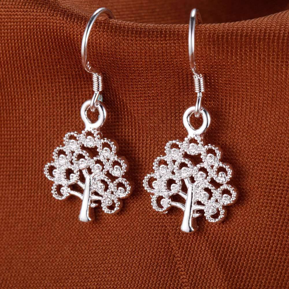 Special offer 925 Stamp Silver color charm tree pendant necklace earrings jewelry sets for women luxury Fashion party wedding