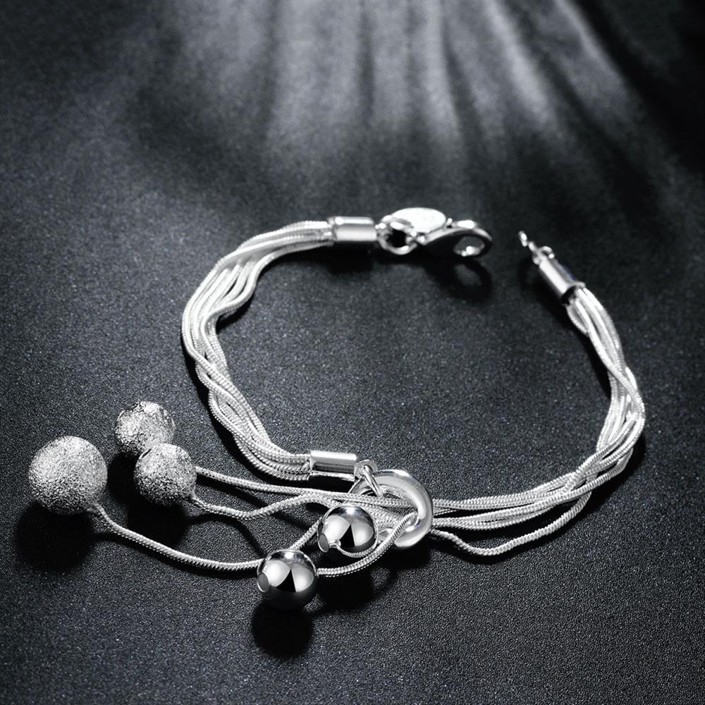 Factory direct fashion 925 Stamp Silver color Bracelet for woman Snake chain hanging frosted beads jewelry Wedding party gifts