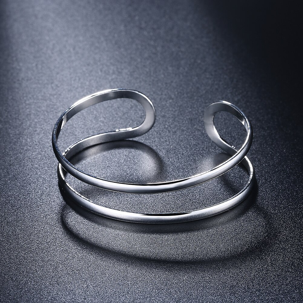 Hot trend 925 Stamp Silver color Double line bangle For Man Women adjustable Bracelets fashion party wedding accessories Jewelry