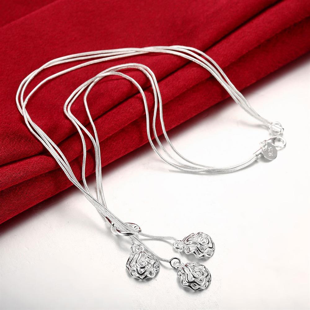 Fashion 925 Stamp Silver color Necklaces for woman Classic Jewelry 18 Inches Rose Flower chain wedding Party Christmas Gifts