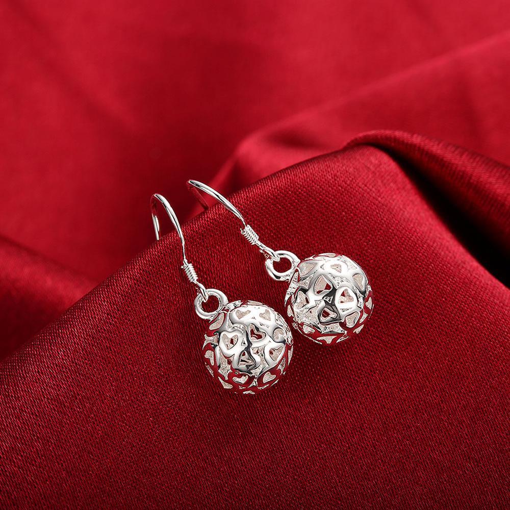 Hot charm 925 Stamp Silver color Hollow Ball Pendant necklace earrings Jewelry set for women Fashion Party wedding Gifts