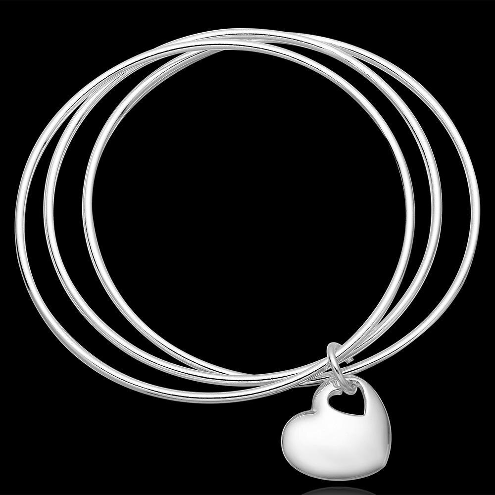 Special offer 925 Stamp Silver  Bracelets for Women three circles hanging heart bangle Girl student Jewelry Fashion Party