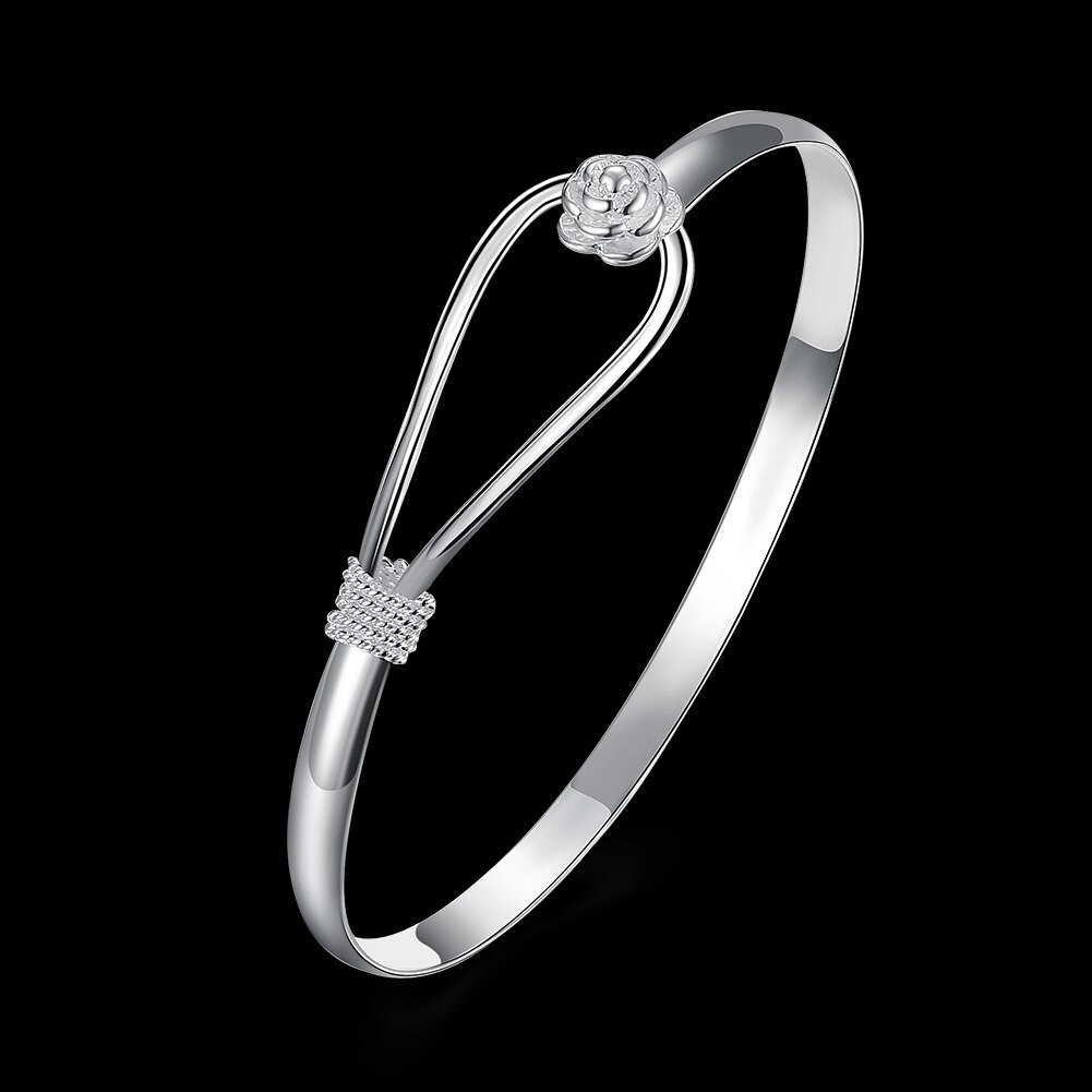 Christmas gifts hot new 925 Stamp Silver color fine elegant flower bangle for Women adjustable Jewelry Fashion Party wedding