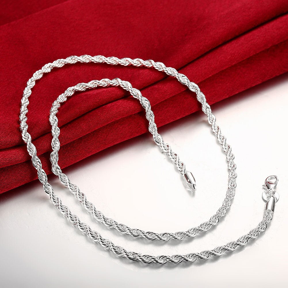 Factory Direct 925 Stamp Silver color Necklaces for woman men classic Jewelry 16-24 Inches Exquisite 4MM rope chain party Gift