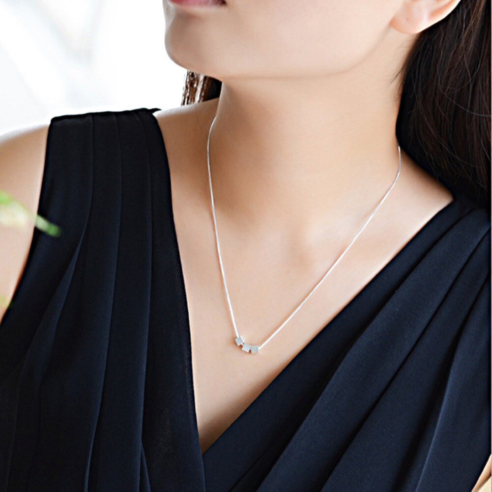 Korean fashion 925 Stamp Silver color fine Square bracelets neckalce for women Party wedding accessories designer jewelry sets