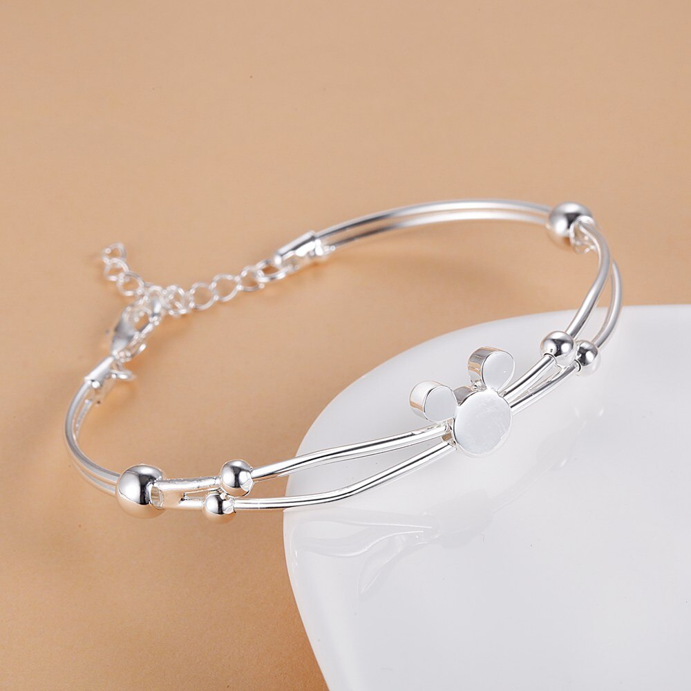 Hot new 925 Stamped Silver color Bracelets for Women fine Small Mickey bangle adjustable Jewelry Fashion wedding Party Gift
