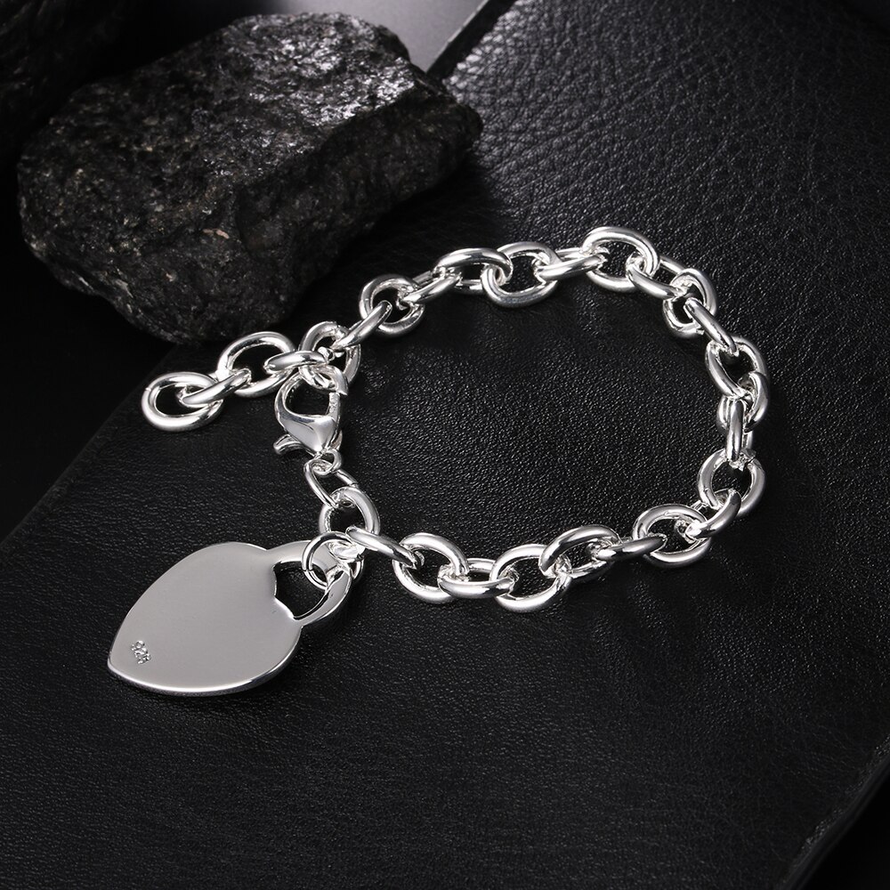 Factory direct fashion 925 Stamp Silver color Bracelet for woman Simple heart card chain hot fine jewelry Wedding party gifts